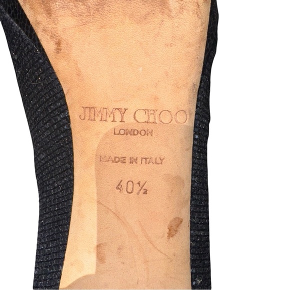 JIMMY CHOO Luna Anthracite Lamé Sparkly Peep Toe Heels EU 40.5 US Size 10.5 - Picture 12 of 16